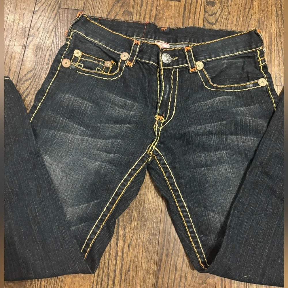True Religion Billy Super T Dark Denim Jeans with Stitching size 34